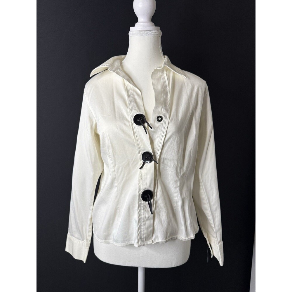 Talbots Petite Stretch Fitted Blouse Big Buttons Sz 10